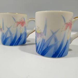 Japanese Lily with gold trim mini Mug set of 2